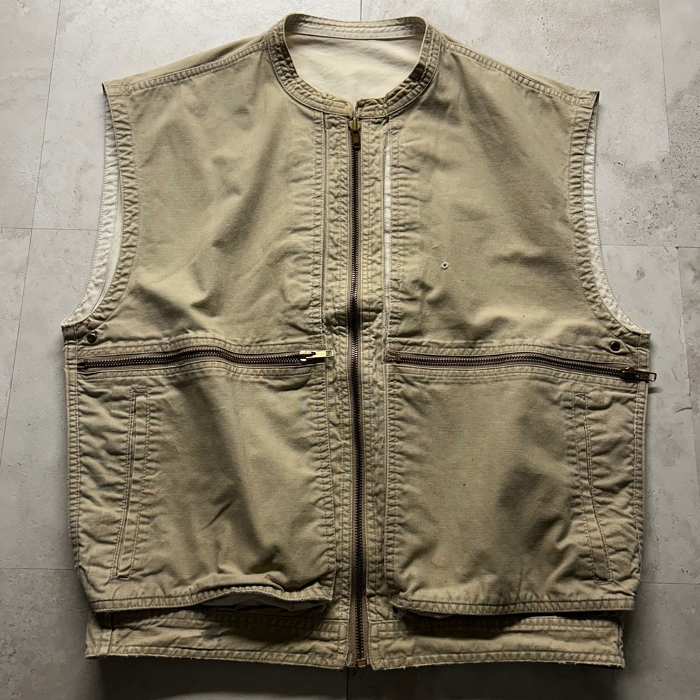 Generra Utility Vest Tan Mens XL Vintage Multi Pocket Canvas Workwear Distressed